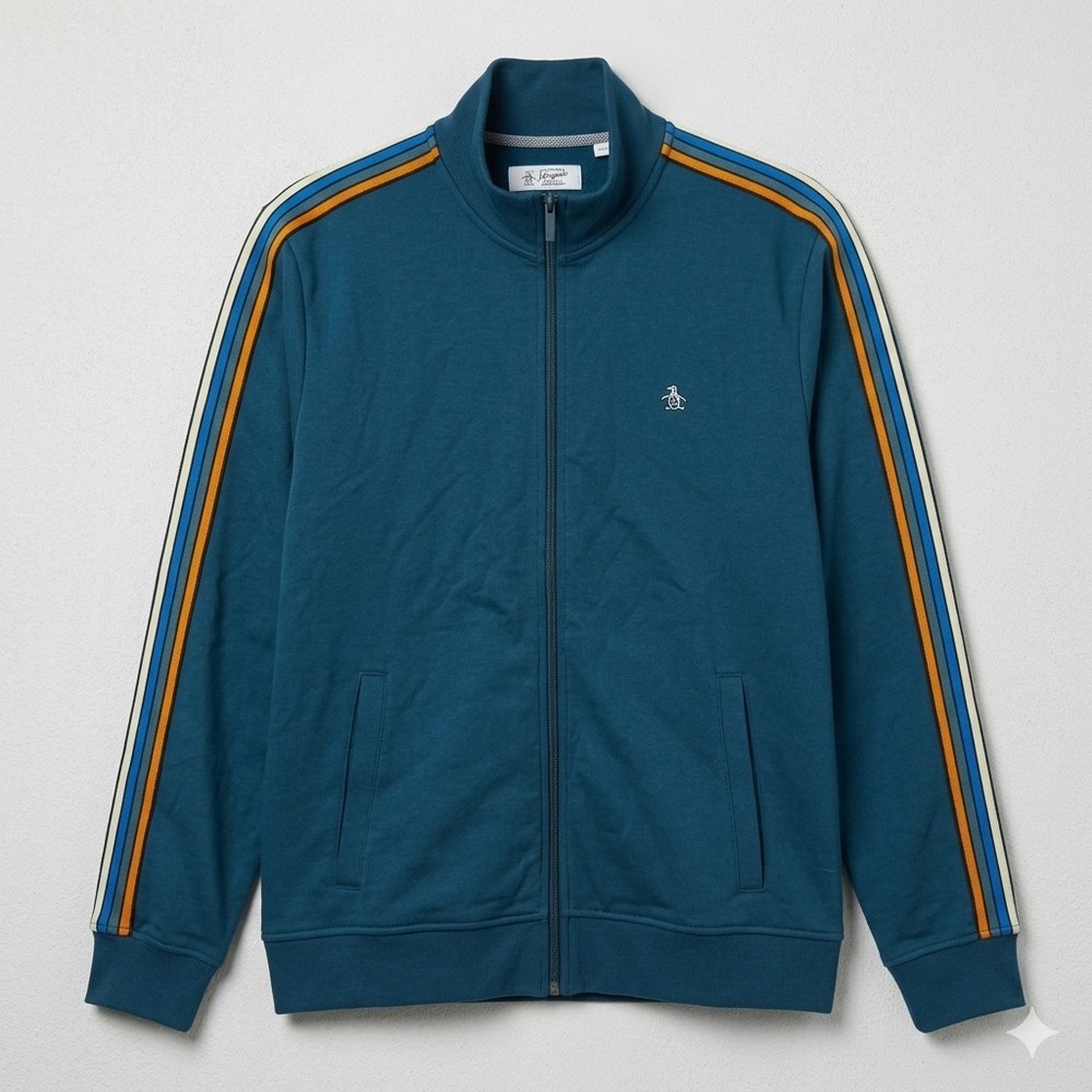 Original Penguin L Mens Track Jacket Full Zip Sweatshirt Retro Bomber